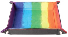 Velvet Folding Dice Tray with Leather Backing: 10` x 10` Watercolor Rainbow